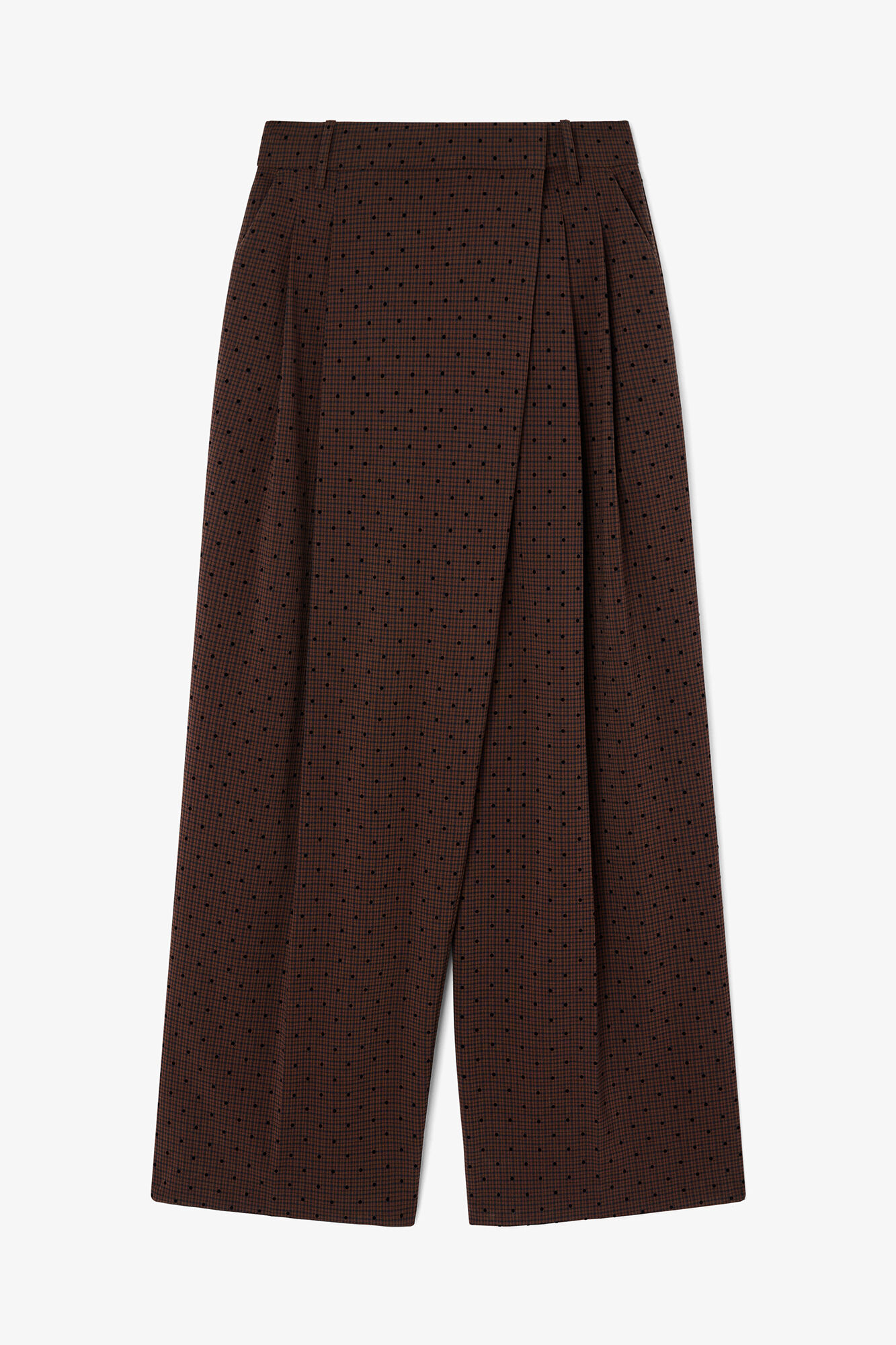 Flock Check Cross-over Trousers, Recycled Polyester, in colour Chicory Coffee - 1 - GANNI