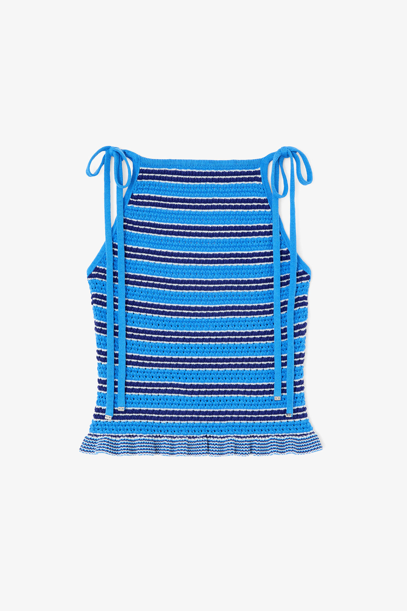 Top in Striped Pointelle, Organic Cotton, in colour Marina - 1 - GANNI