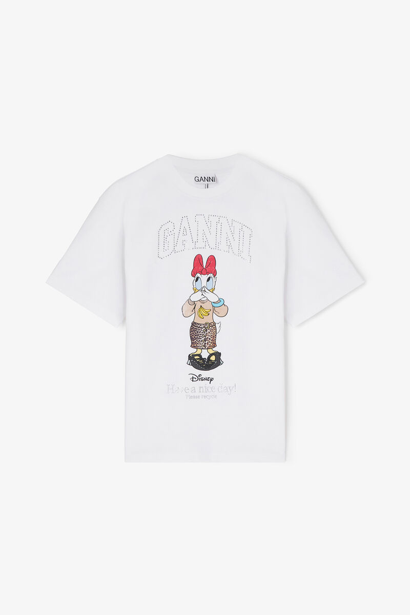 Daisy Duck White Printed T-shirt, Organic Cotton, in colour Bright White - 1 - GANNI