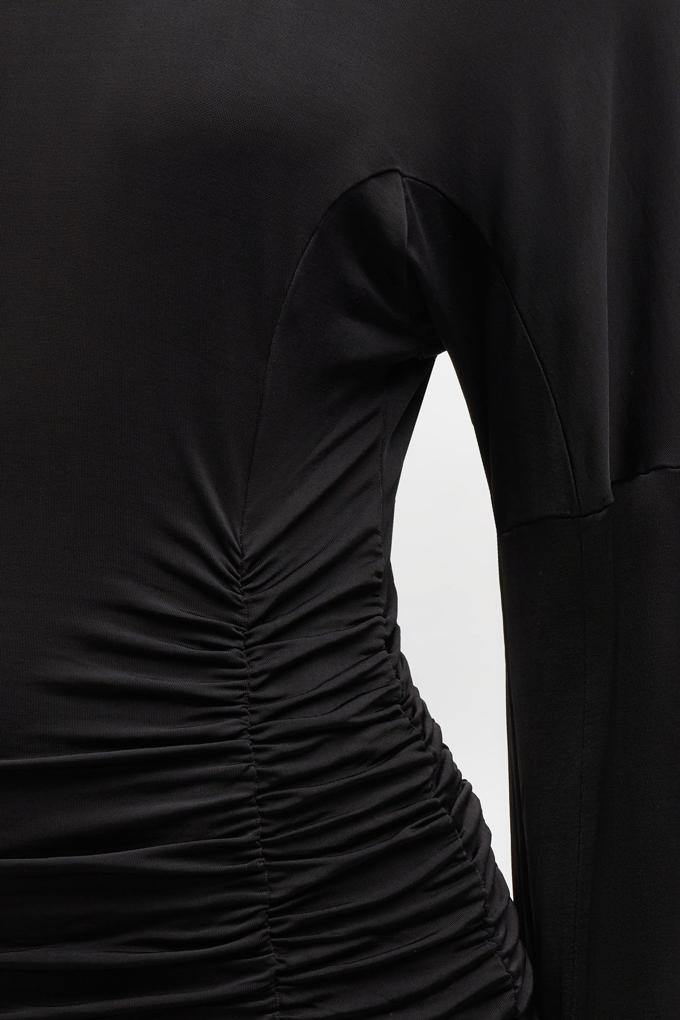 Long Dress in Black Ruched, Viscose, in colour Black - 3 - GANNI