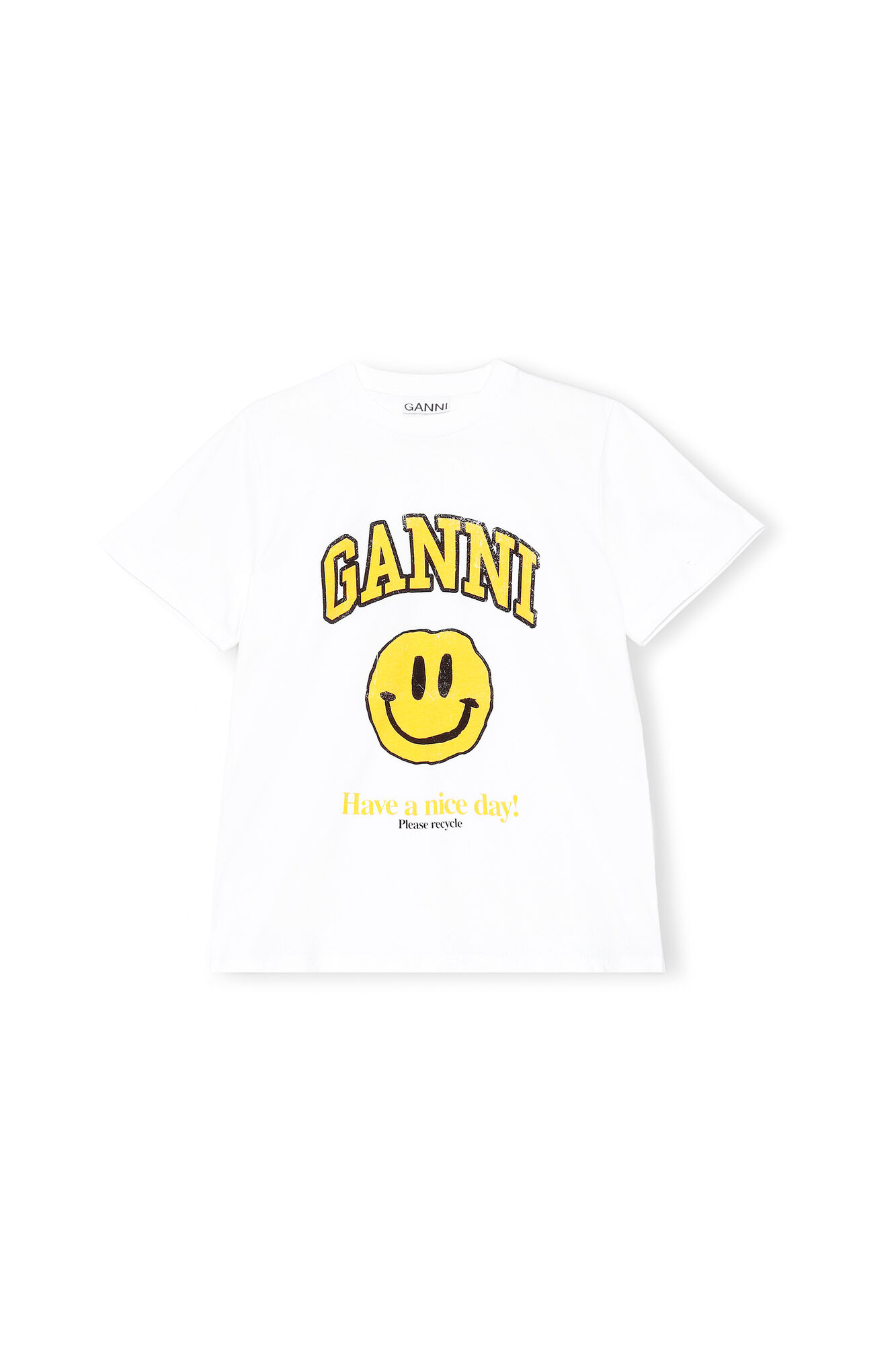 Bright White Basic Cotton Jersey T-Shirt, Smiley Yellow | GANNI NL
