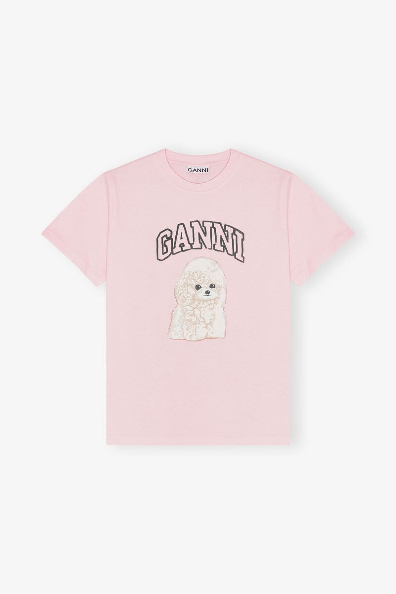 Pink Poodle Print T-shirt, Organic Cotton, in colour Chalk Pink - 1 - GANNI