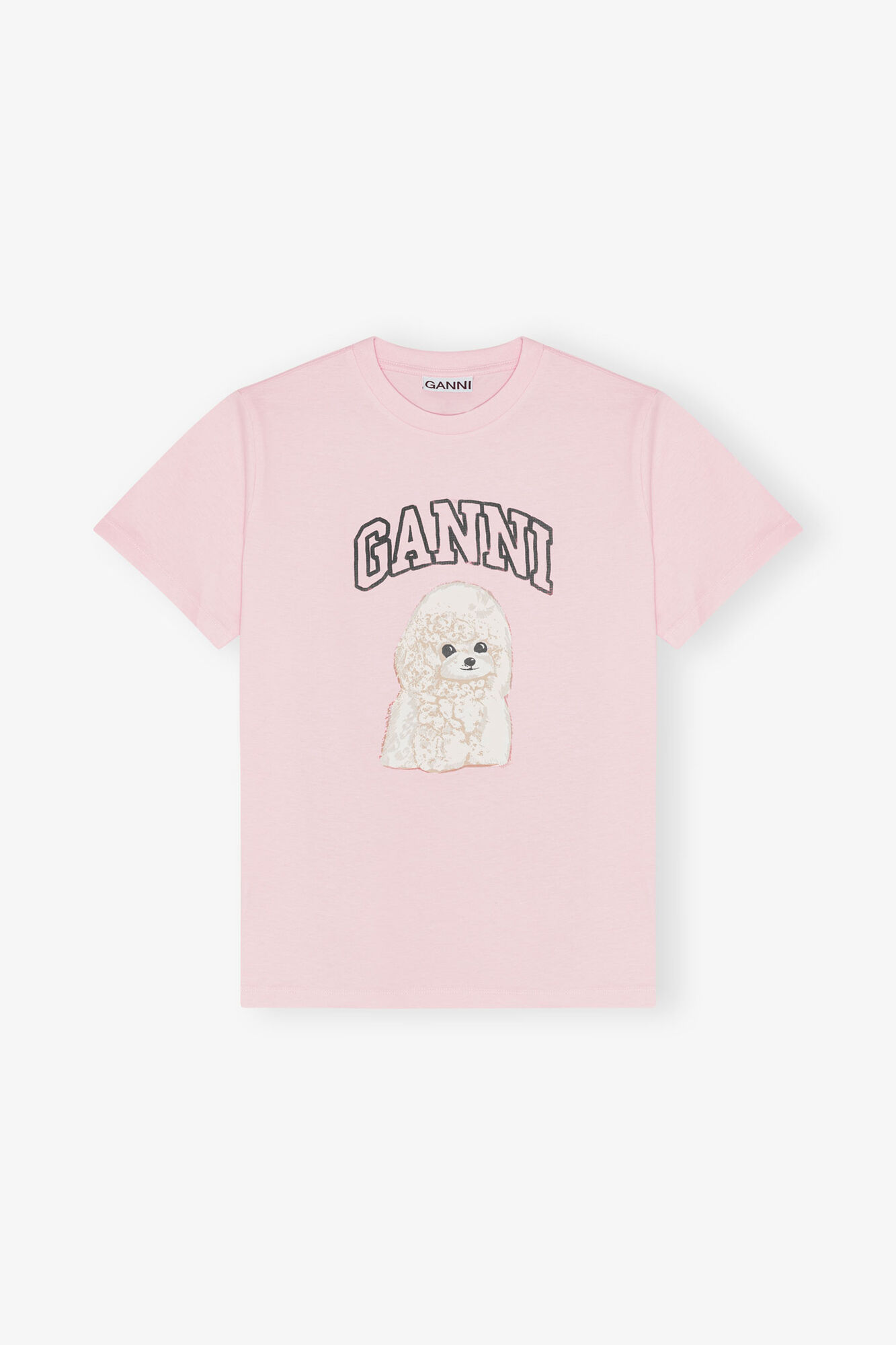 Pink Poodle Print T-shirt, Organic Cotton, in colour Chalk Pink - 1 - GANNI