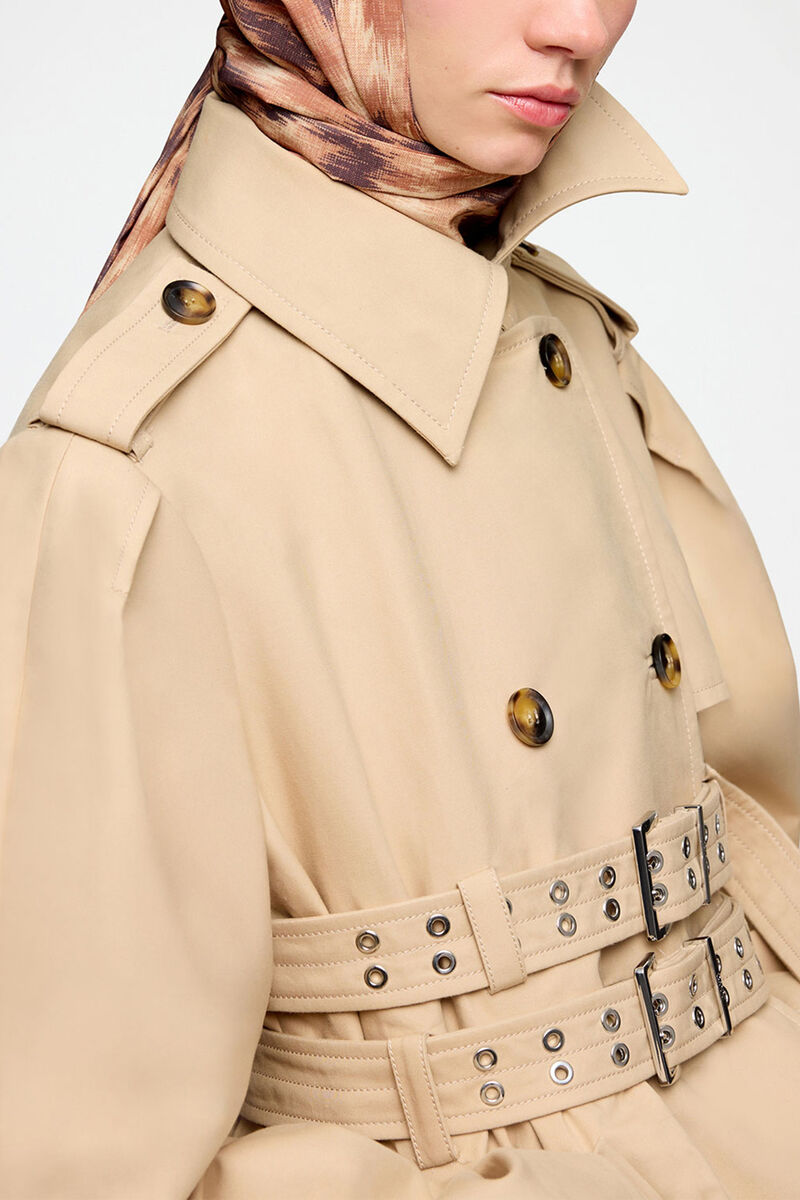 Wrap Scarf in Print, Recycled Polyester, in colour Burro - 1 - GANNI