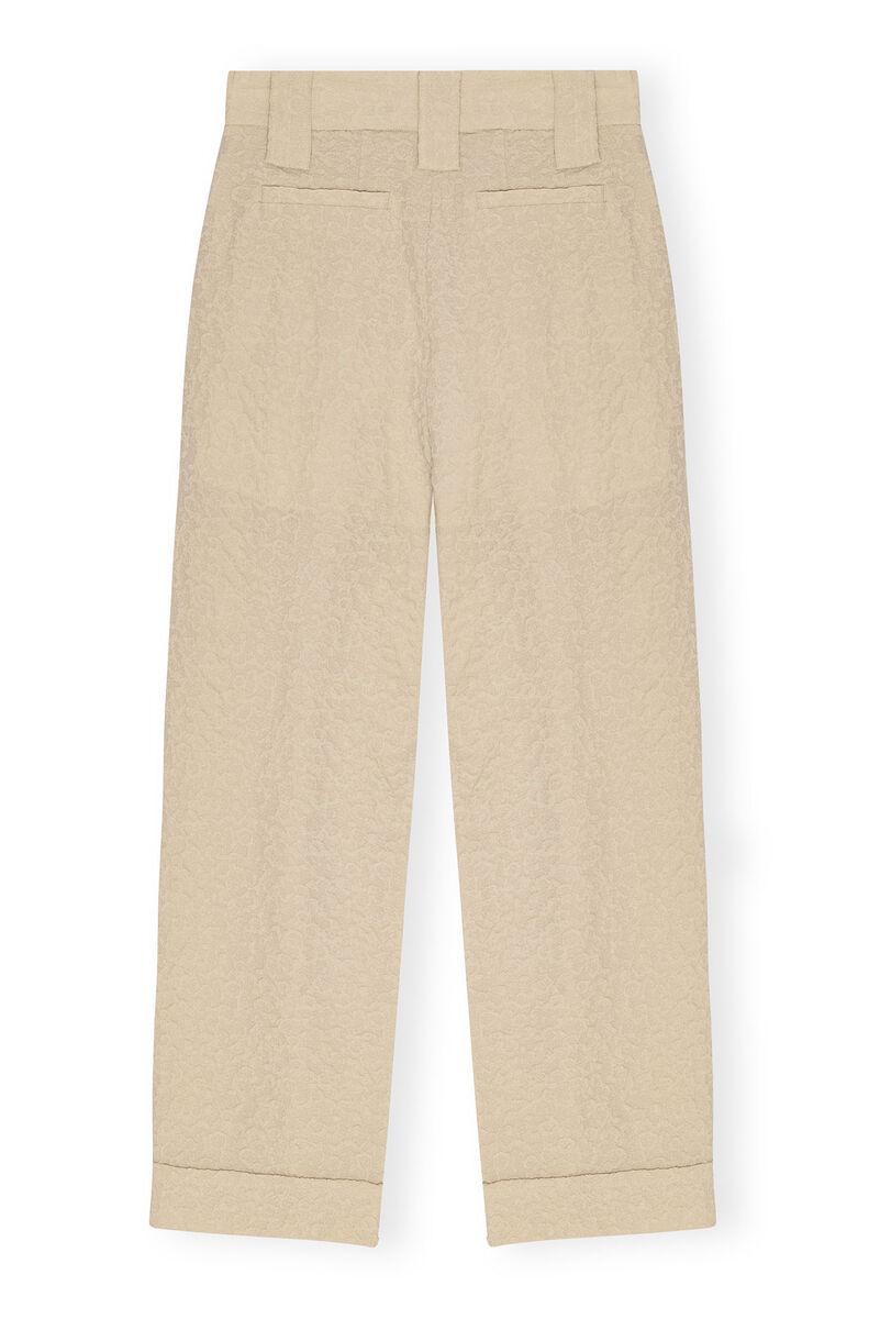 Beige Textured Suiting Mid Waist Hose, Polyester, in colour Oyster Gray - 2 - GANNI