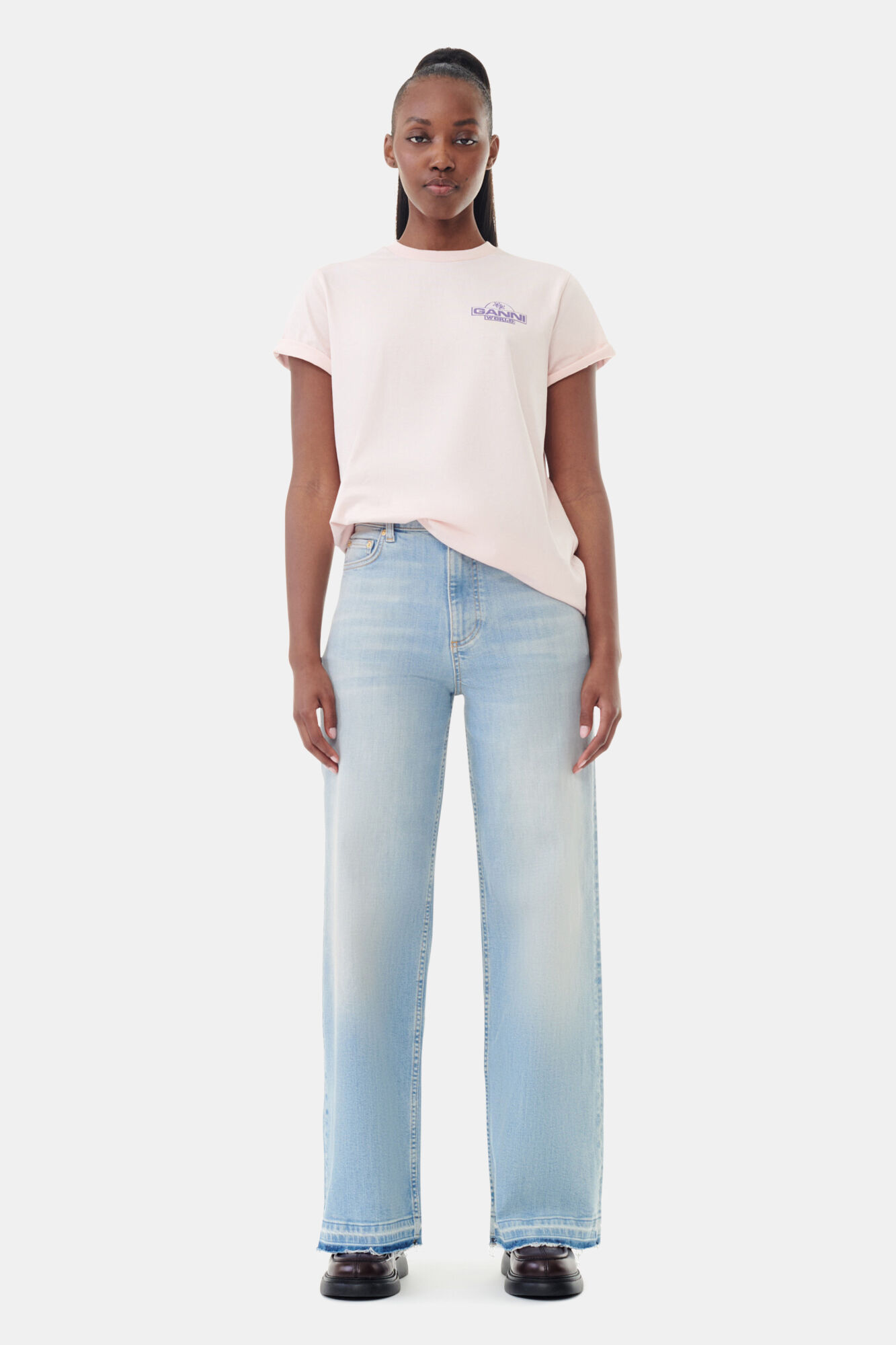 Basic Jersey Palm Trees Relaxed T-shirt, Cotton, in colour Lotus - 2 - GANNI