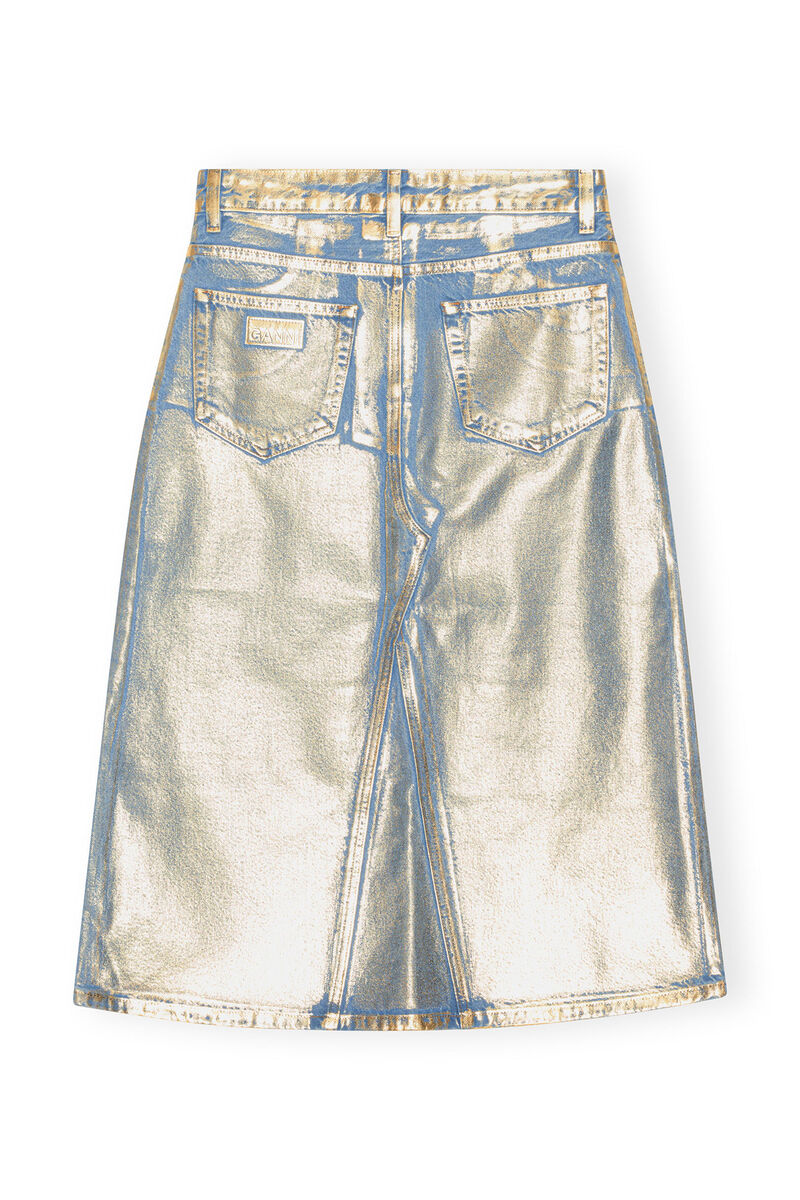 Gold Denim Midi Skirt, Cotton, in colour Gold - 2 - GANNI