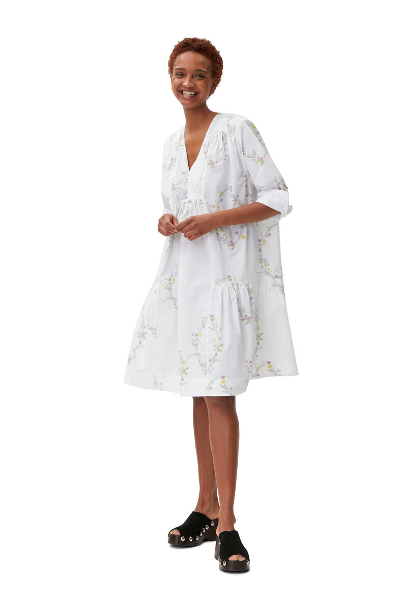 Knee-length Poplin Dress, Cotton, in colour Floral Shape Bright White - 1 - GANNI