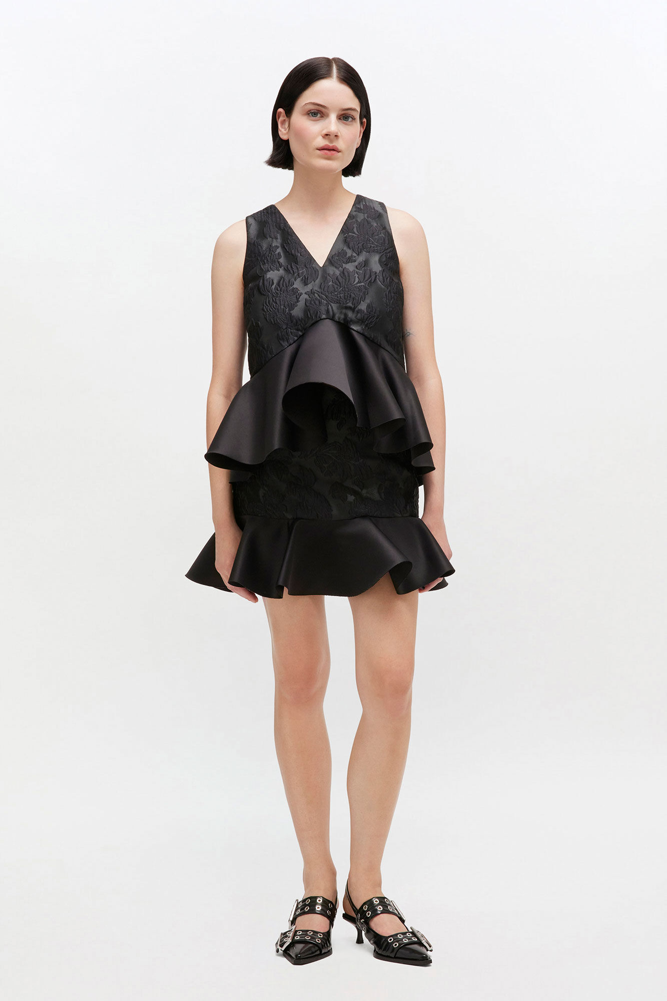Satin Cloque Peplum Top | GANNI US