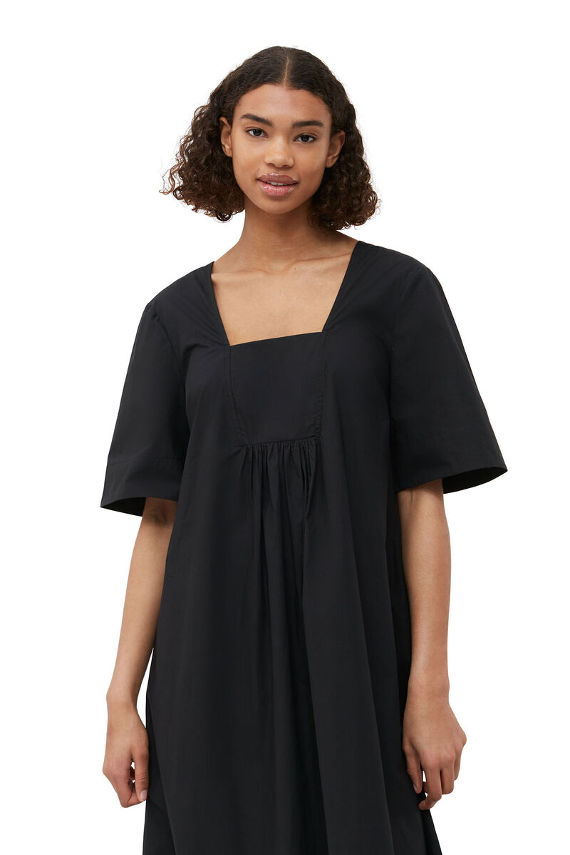 Cotton Poplin Open-neck Maxi Dress, Cotton, in colour Black - 4 - GANNI