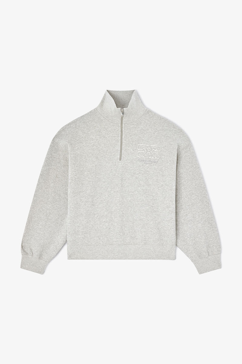 Grey Half Zip Sweatshirt, Organic Cotton, in colour Paloma - 1 - GANNI