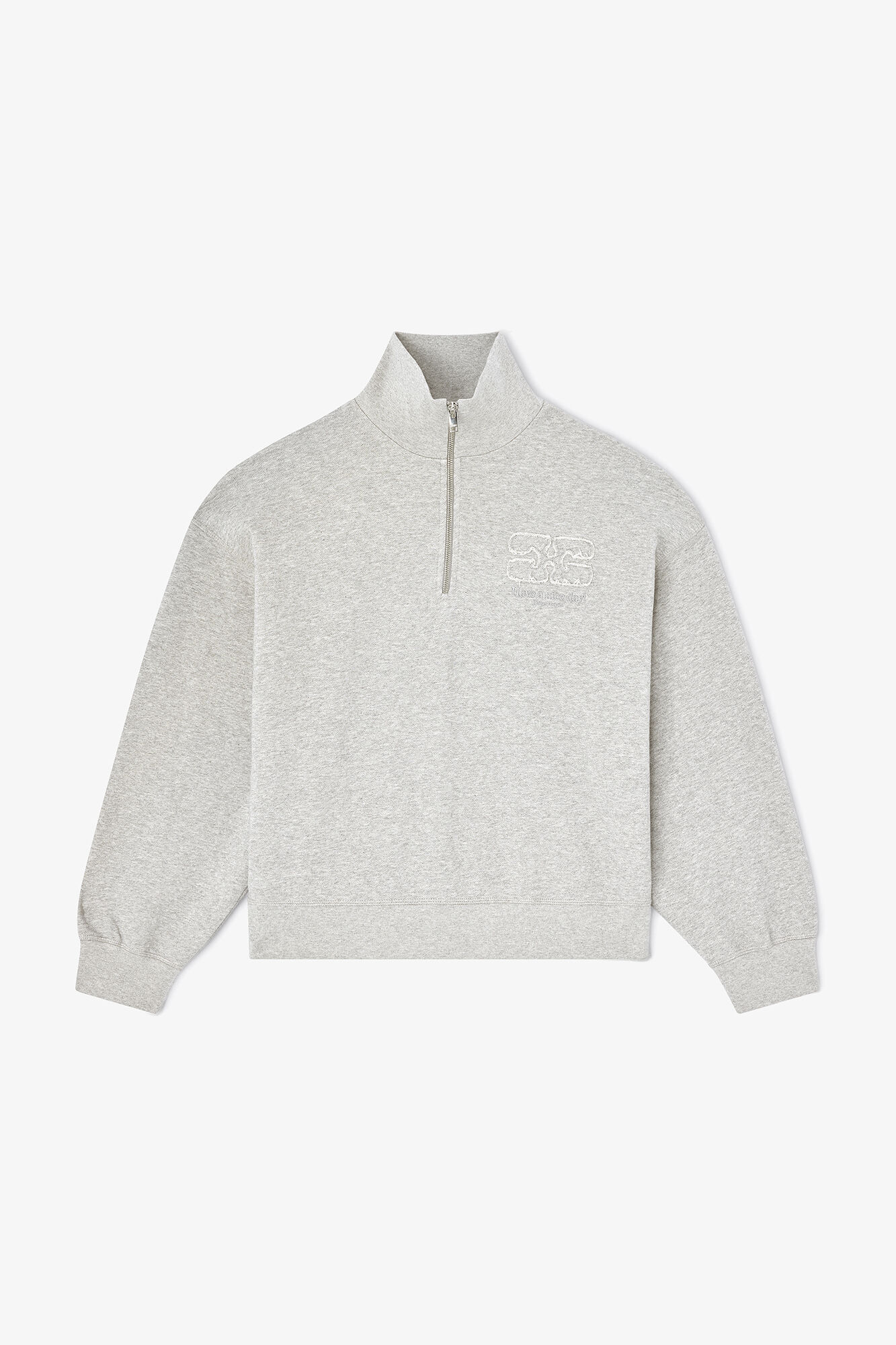 Grey Half Zip Sweatshirt, Organic Cotton, in colour Paloma - 1 - GANNI