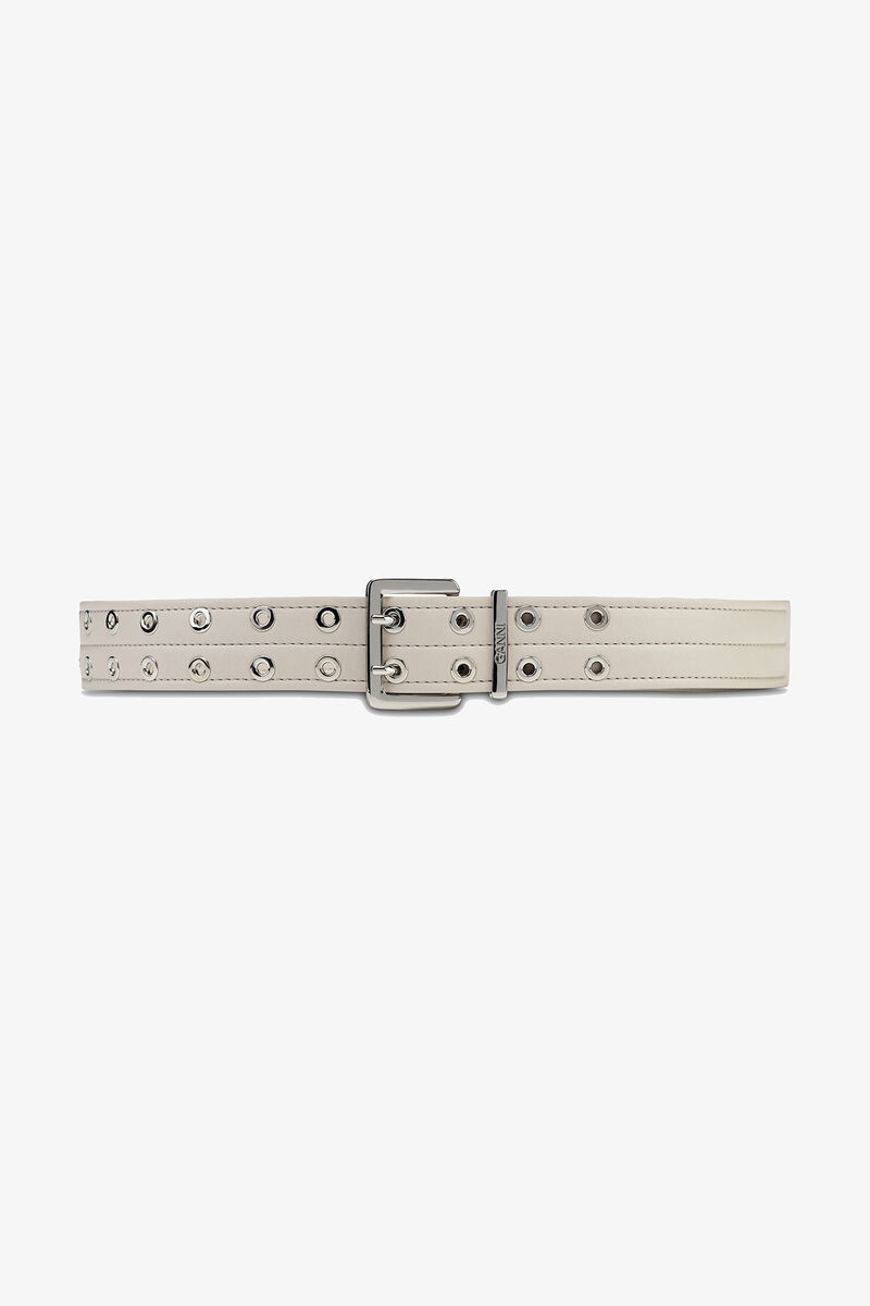 Double Eyelet Belt, Polyester, in colour Egret - 1 - GANNI