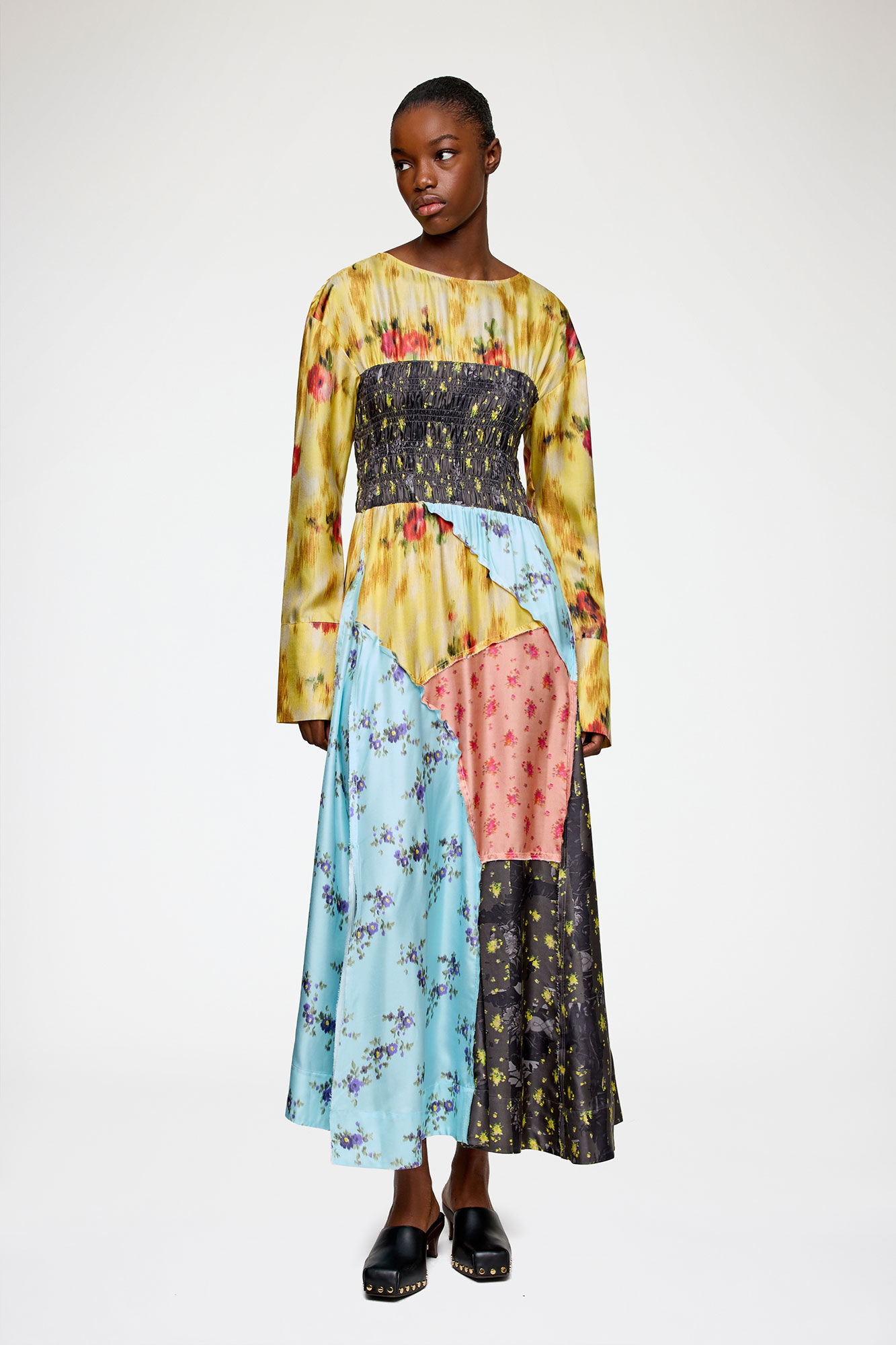 Dress in Multi Printed Silk, Organic Wool, in colour Iced Aqua - 1 - GANNI
