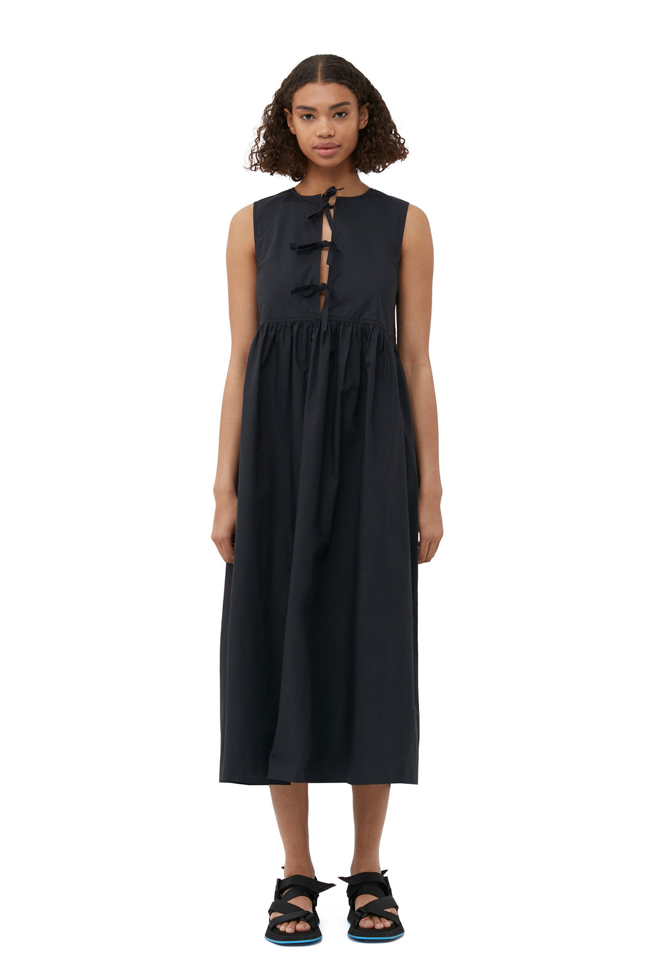 Black Cotton Poplin Midi Dress | GANNI US