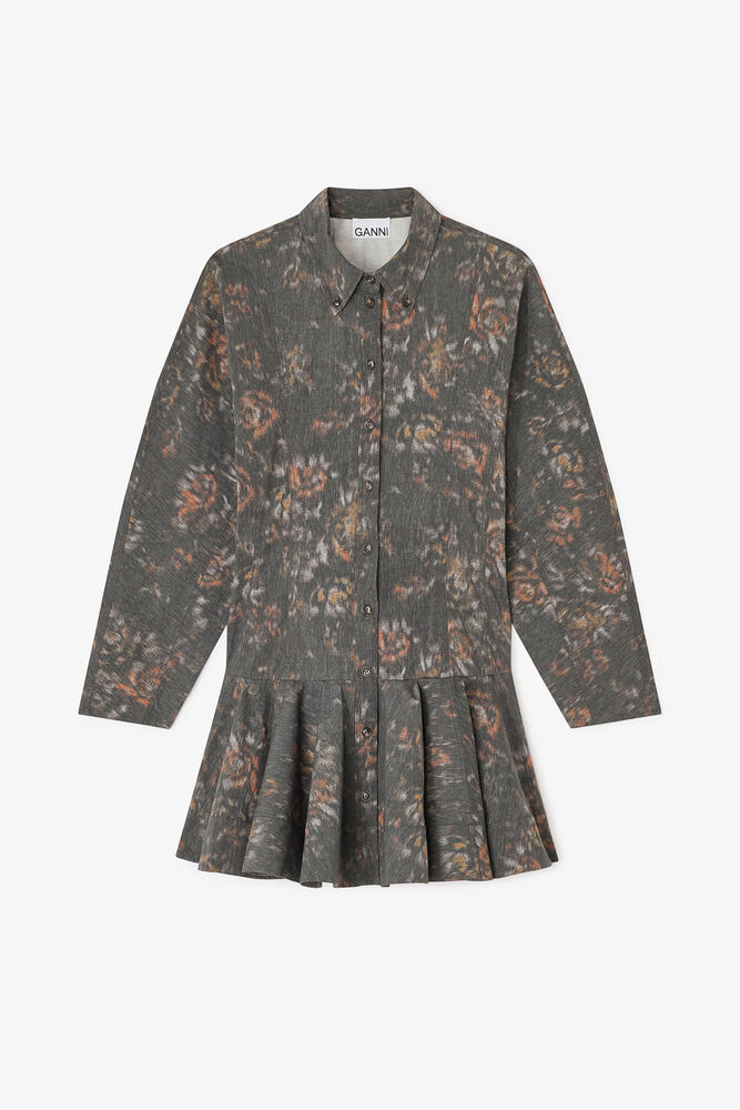 Black Floral Shirt Dress, Phantom