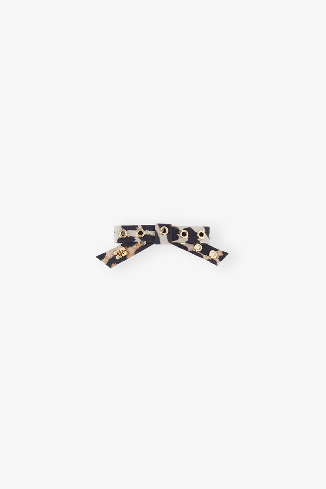 Leopard Eyelet Bow Barrette, Leopard