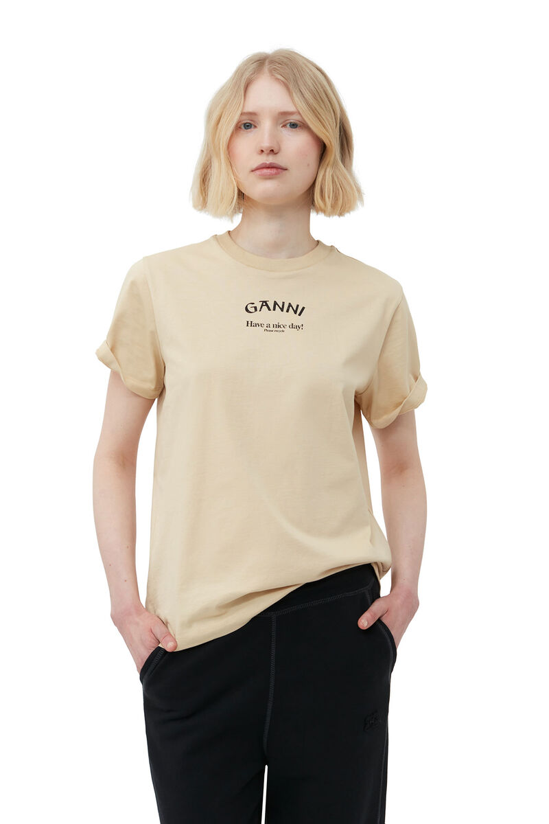 Relaxed GANNI T-shirt , Cotton, in colour Pale Khaki - 4 - GANNI