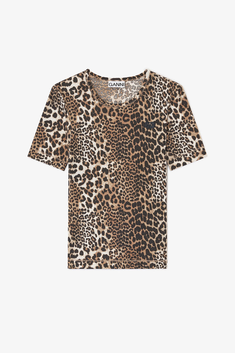 Leopard Rib T-shirt, in colour Leopard - 1 - GANNI