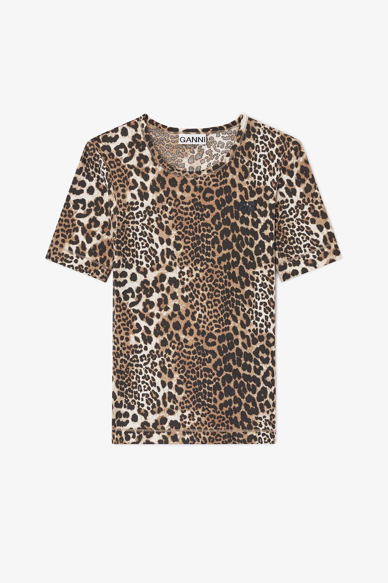 Leopard Rib T-shirt, in colour Leopard - 1 - GANNI