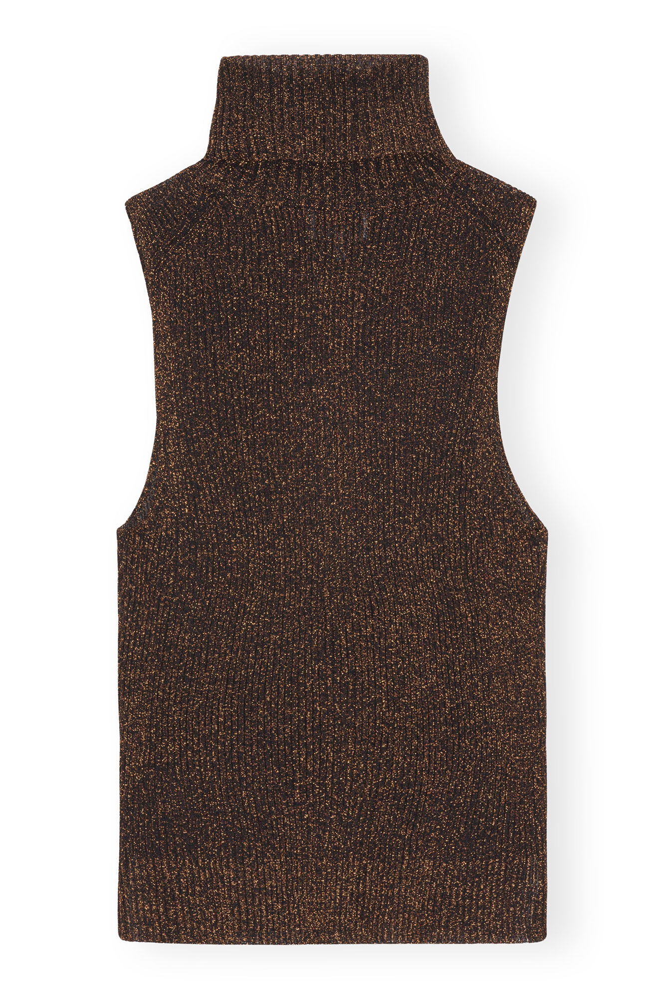 Sparkle Rib Highneck Top, Metal, in colour Copper Brown - 2 - GANNI
