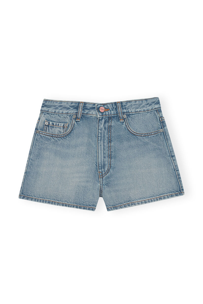 Hotpant-shorts i denim, Cotton, in colour Light Blue Vintage - 1 - GANNI