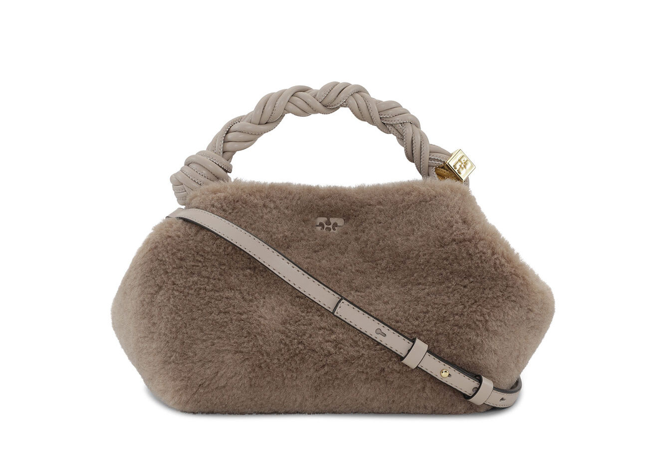 Light Grey Fluffy Small GANNI Bou Bag, Recycled Polyester, in colour Oyster Gray - 1 - GANNI