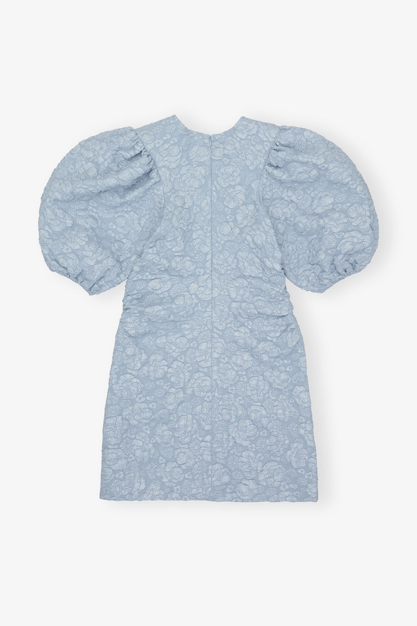 Stretch Jacquard minikl&auml;nning med puff&auml;rmar, Recycled Polyester, in colour Sky Blue - 2 - GANNI