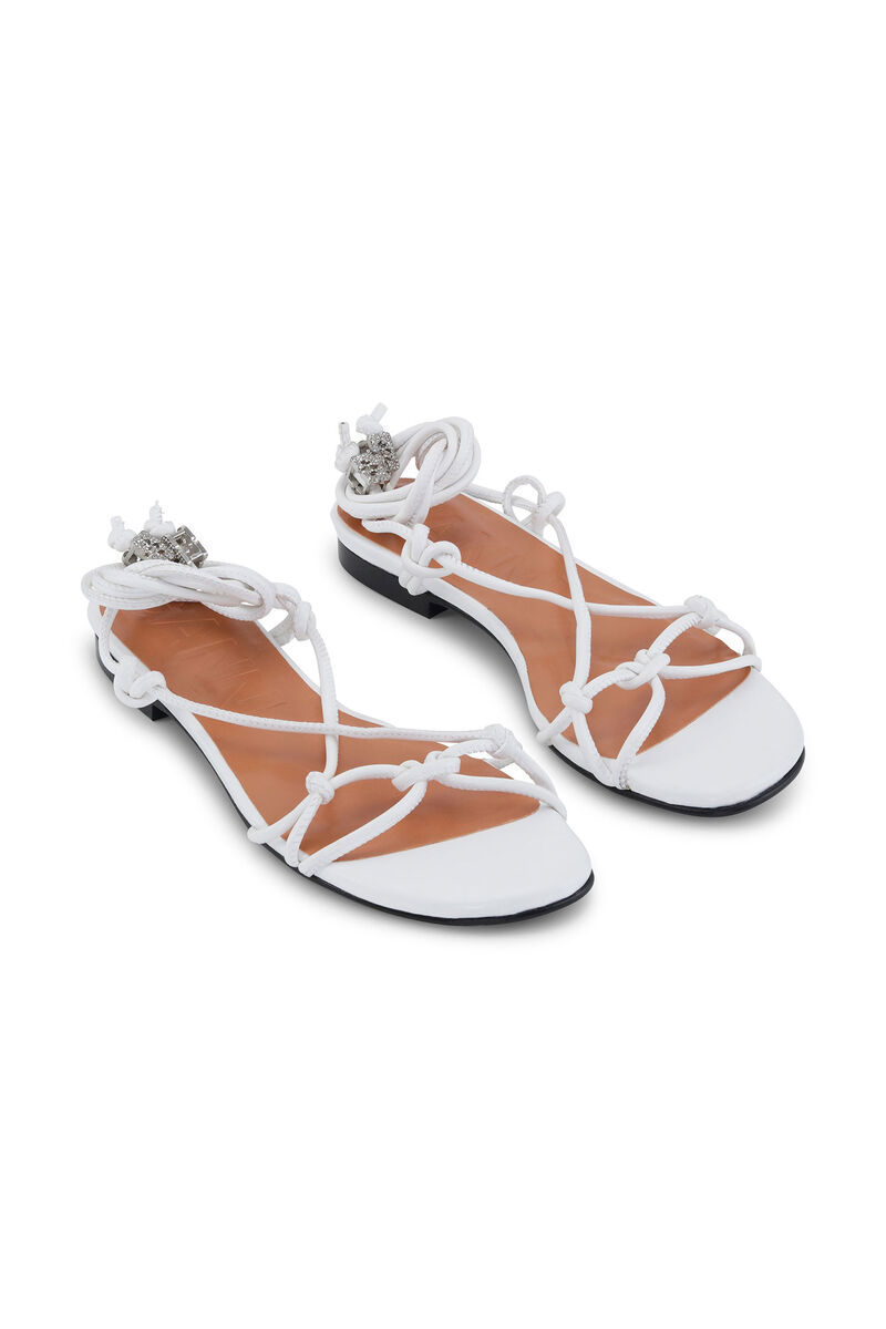 White Knots Flat Sandals, Vegan Leather, in colour Egret - 3 - GANNI