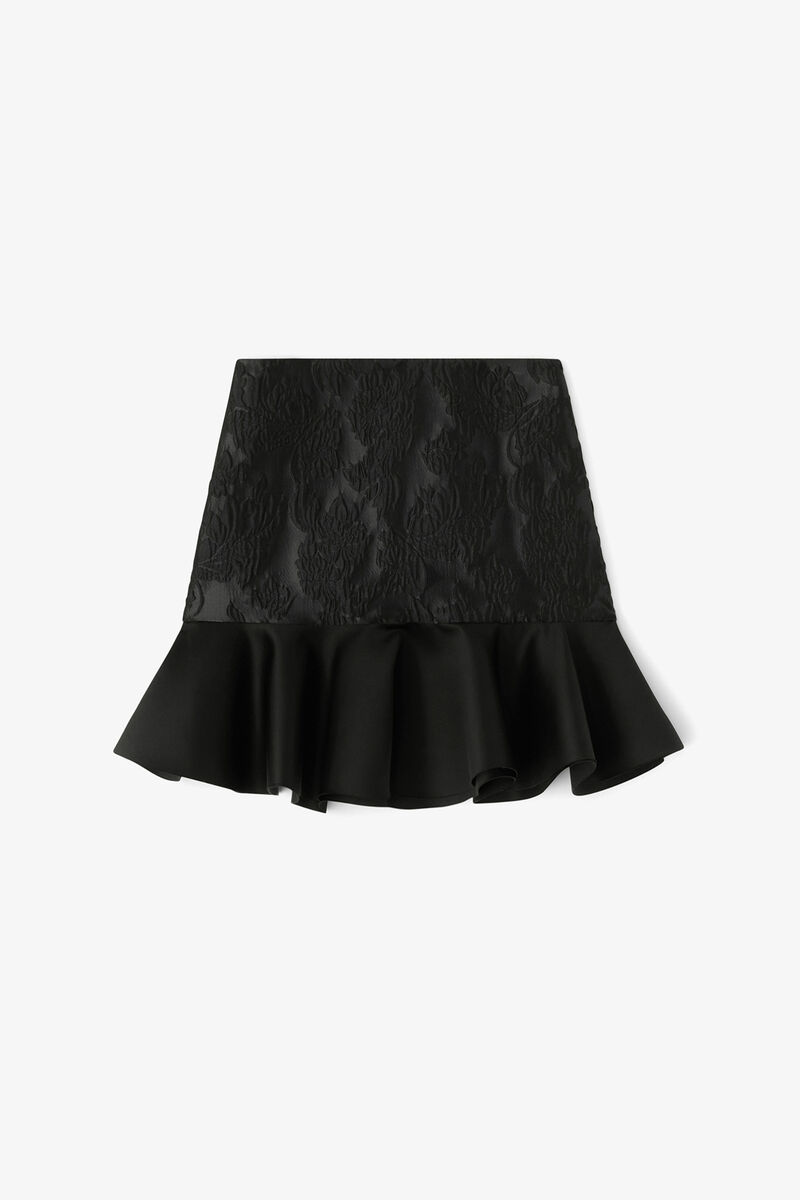 Satin Cloque Mini Skirt, Recycled Polyester, in colour Black - 1 - GANNI