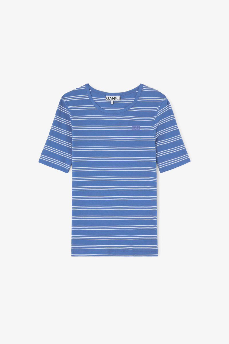 T-shirt in Cotton Rib, Organic Cotton, in colour Nouvean Navy - 1 - GANNI