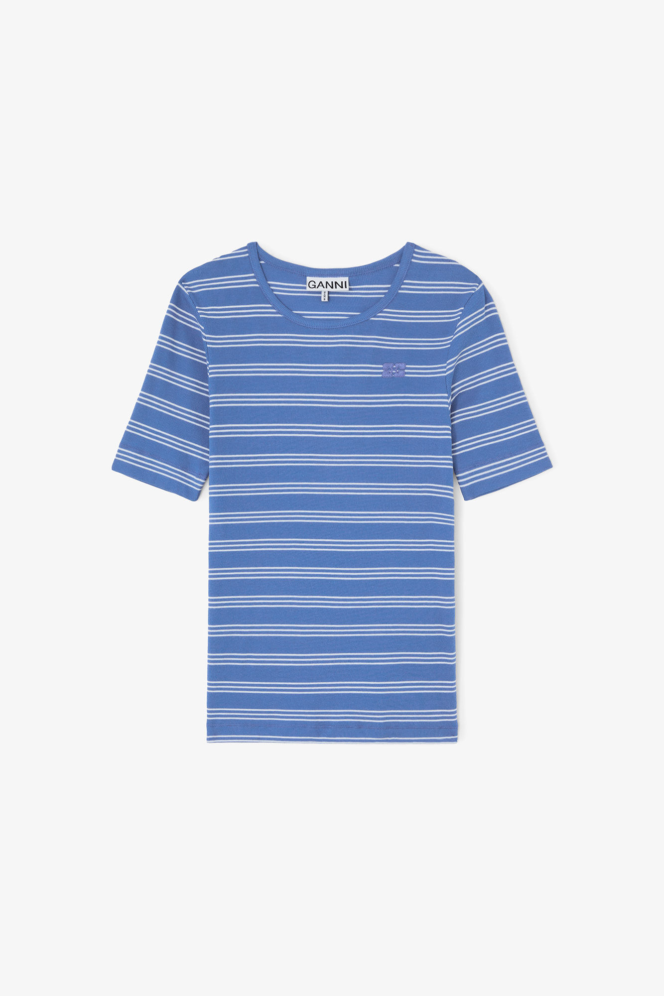 T-shirt in Cotton Rib, Organic Cotton, in colour Nouvean Navy - 1 - GANNI