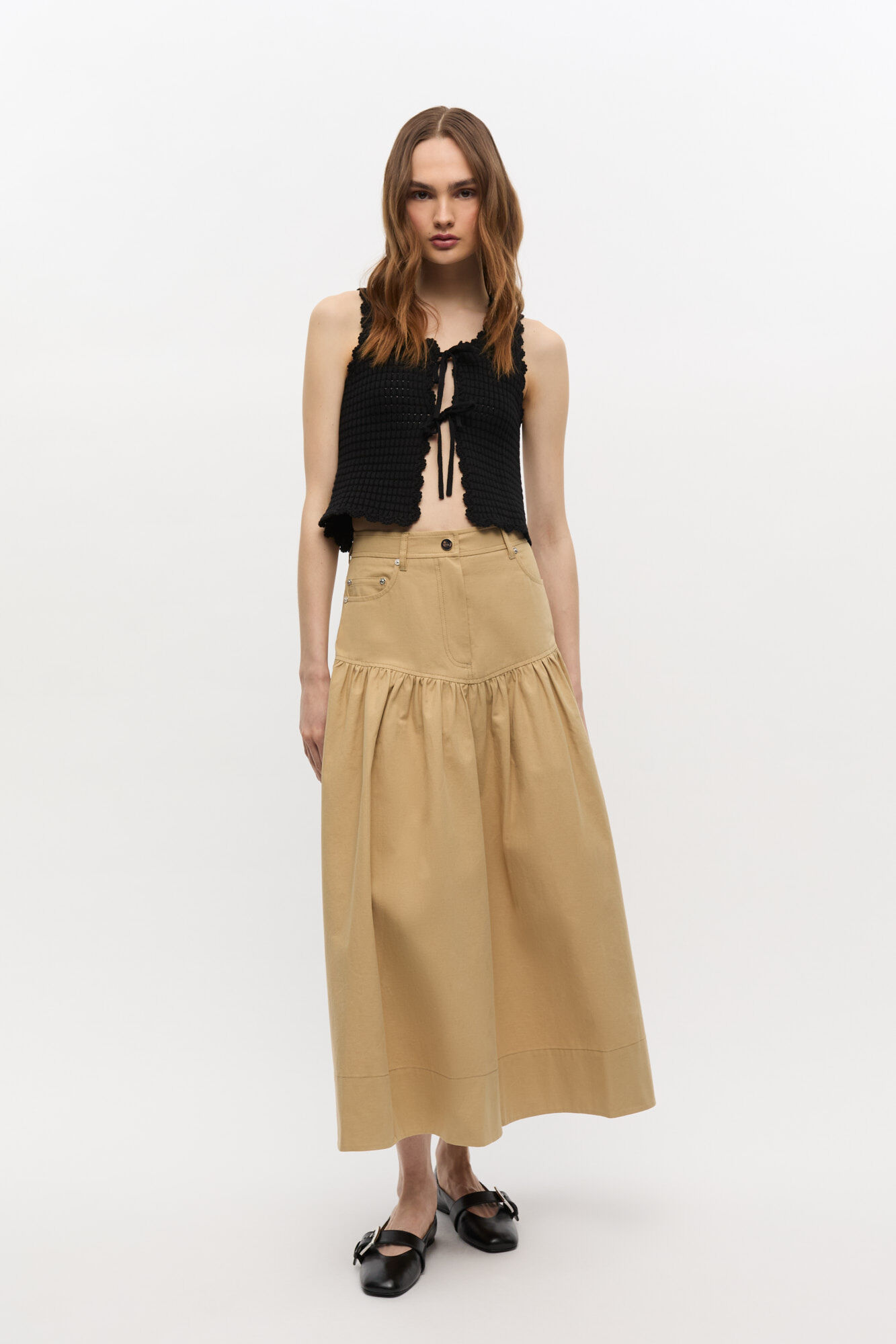 Suiting Long Skirt, Linen, in colour Pale Khaki - 1 - GANNI