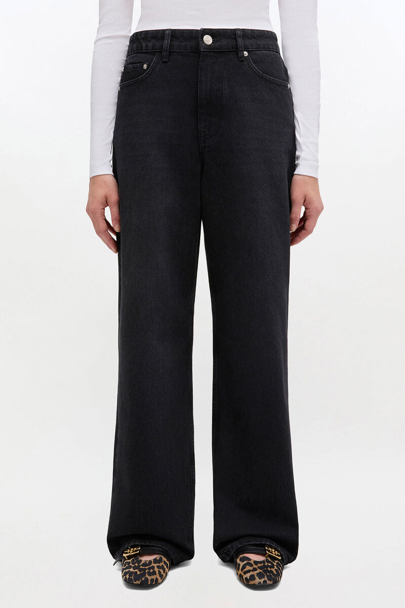 Black Izey Jeans, Organic Cotton, in colour Black Washed - 1 - GANNI
