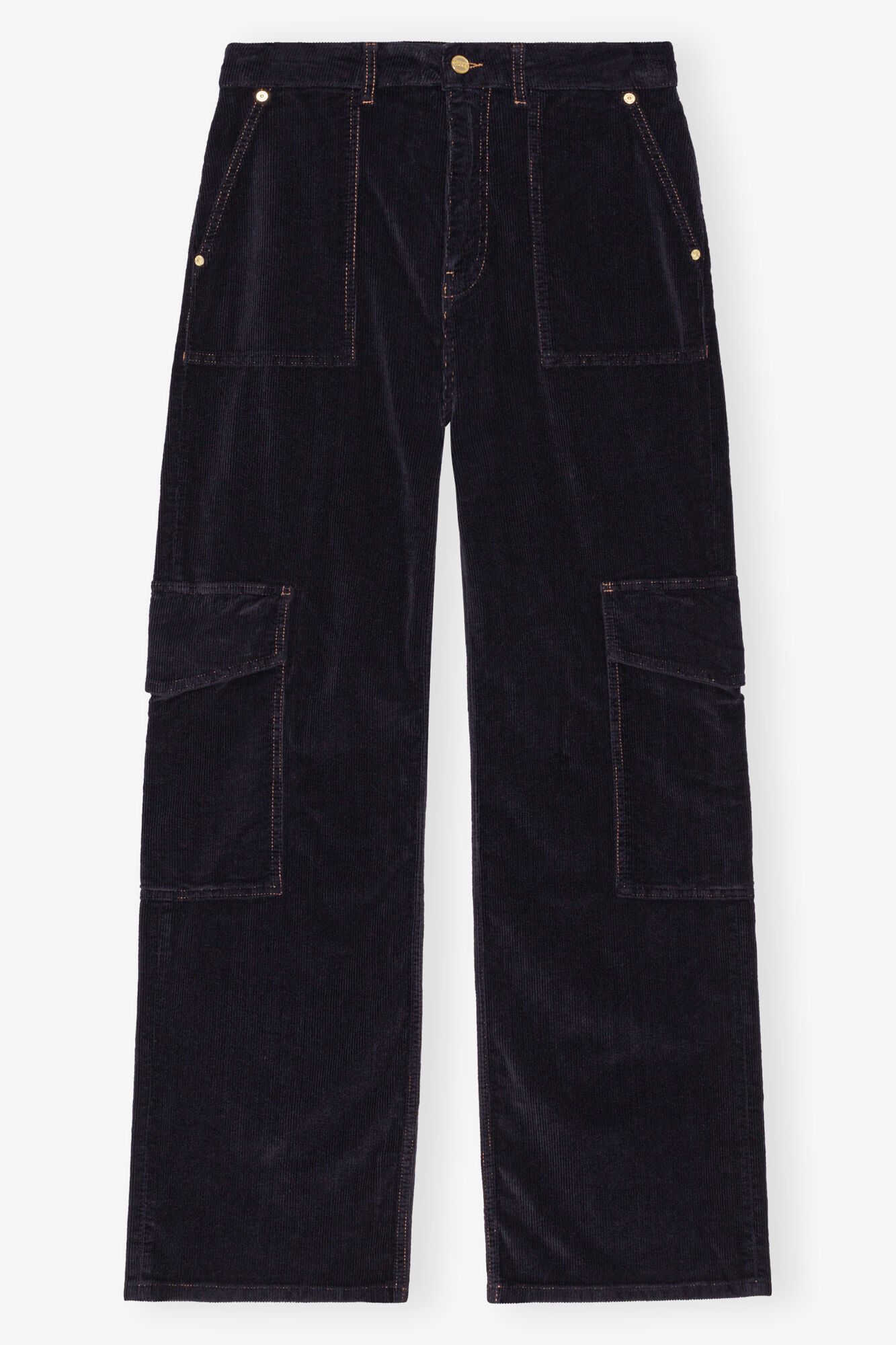 Blue Washed Corduroy Cargo Pants, Elastane, in colour Sky Captain - 1 - GANNI