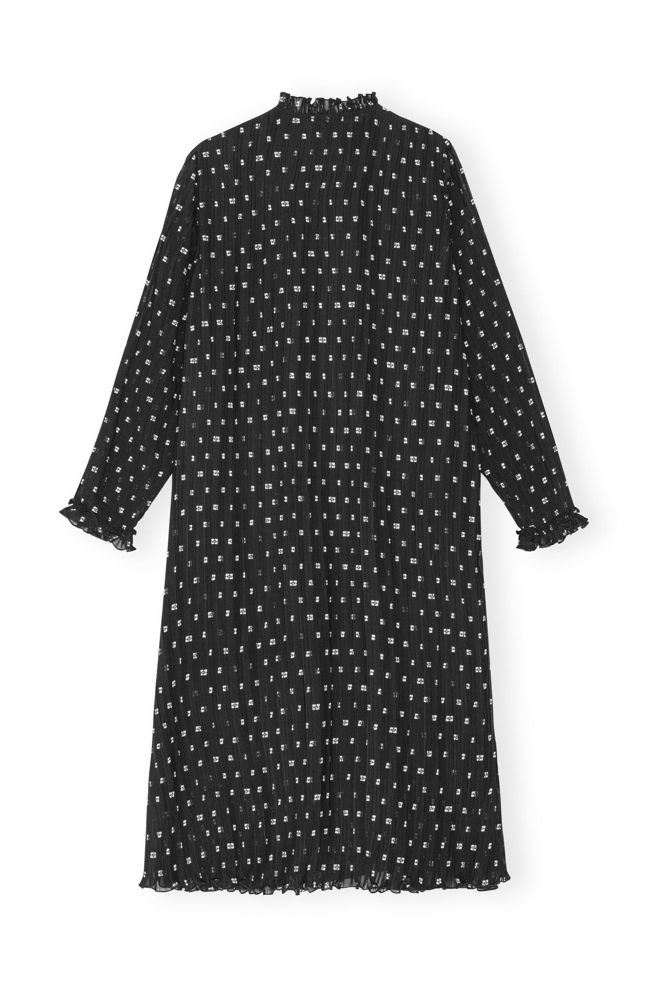 Black Pleated Georgette Midi klänning, Recycled Polyester, in colour Black - 2 - GANNI