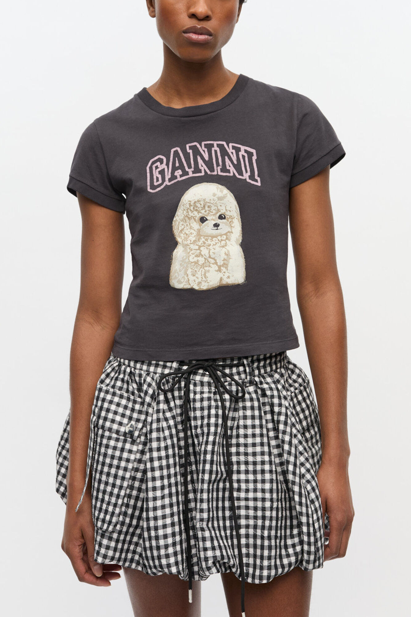 GANNI 半袖Tシャツ 黒 犬プリント GANNI（ガニー） 半袖 Tシャツ Basic Cotton Jersey T-shirt A1050048