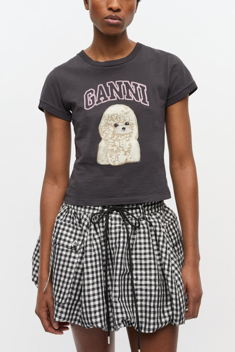 Black Poodle Baby Fit T-shirt, Organic Cotton, in colour Phantom - 1 - GANNI