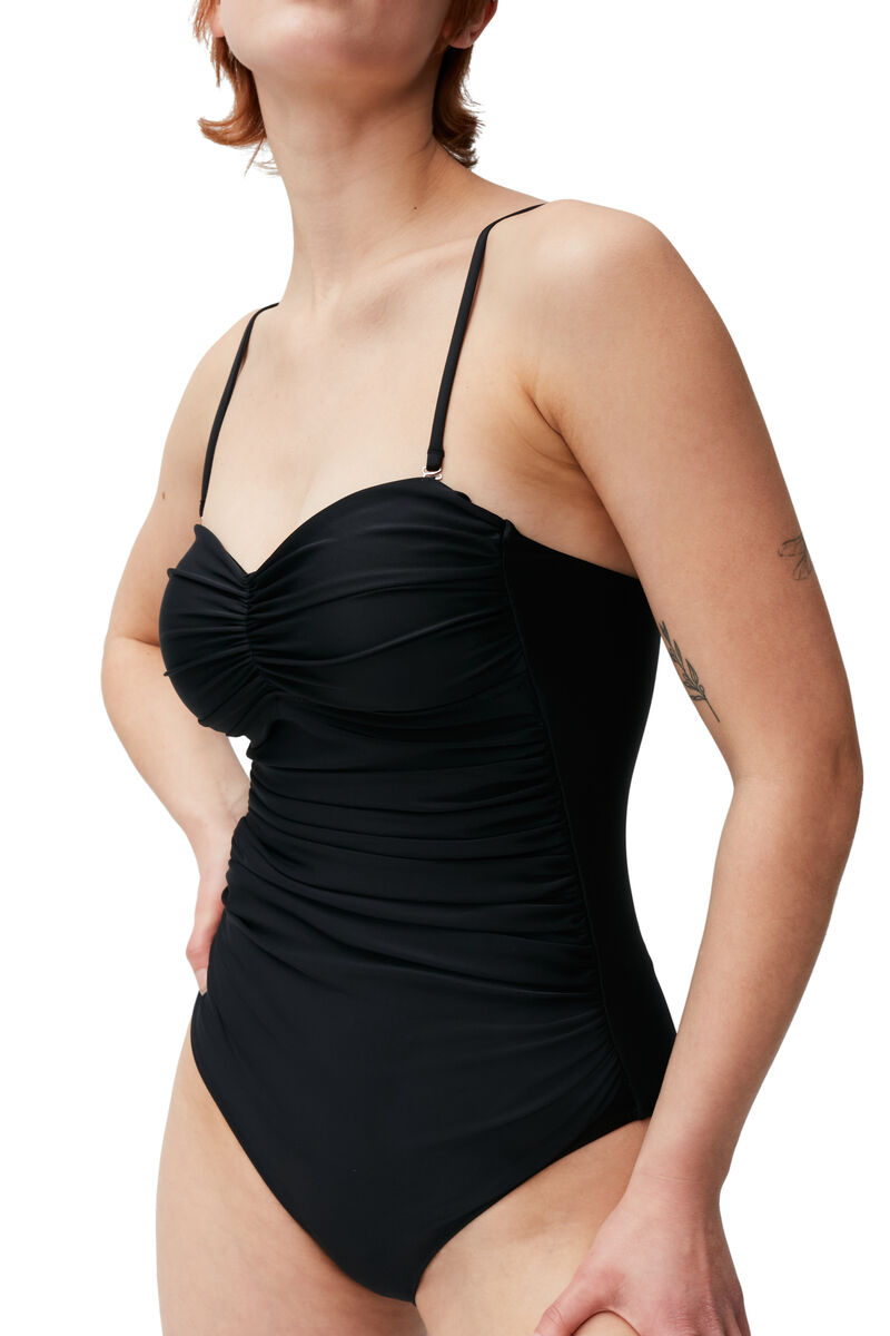 Rynket badedragt, Elastane, in colour Black - 4 - GANNI