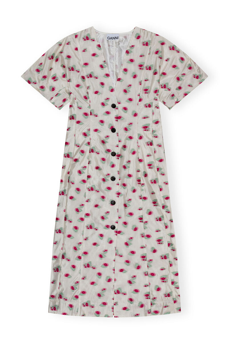 Floral Organza Jacquard Midi Kleid, Polyester, in colour Tofu - 1 - GANNI