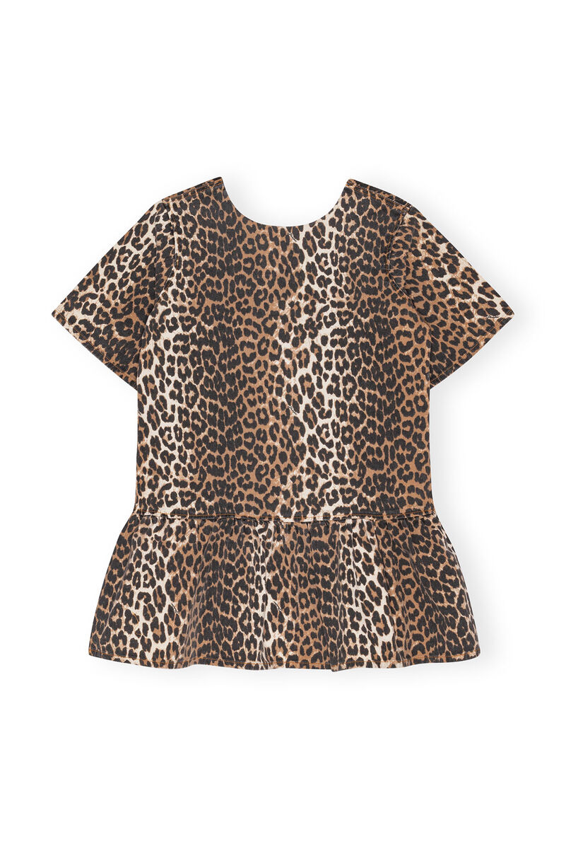 Leopard Open-back Mini Denim Dress, Cotton, in colour Leopard - 1 - GANNI