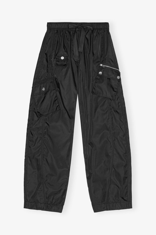 Black Nylon Elasticated Trousers, Black