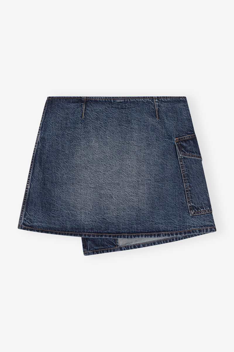 Dark Blue Heavy Washed Flared Skirt Jeans, Cotton, in colour Mid Blue Vintage - 5 - GANNI