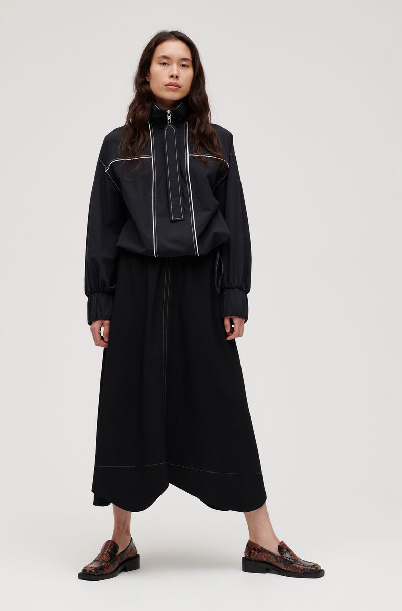 Wavy Hem Maxi Skirt, Elastane, in colour Black - 1 - GANNI