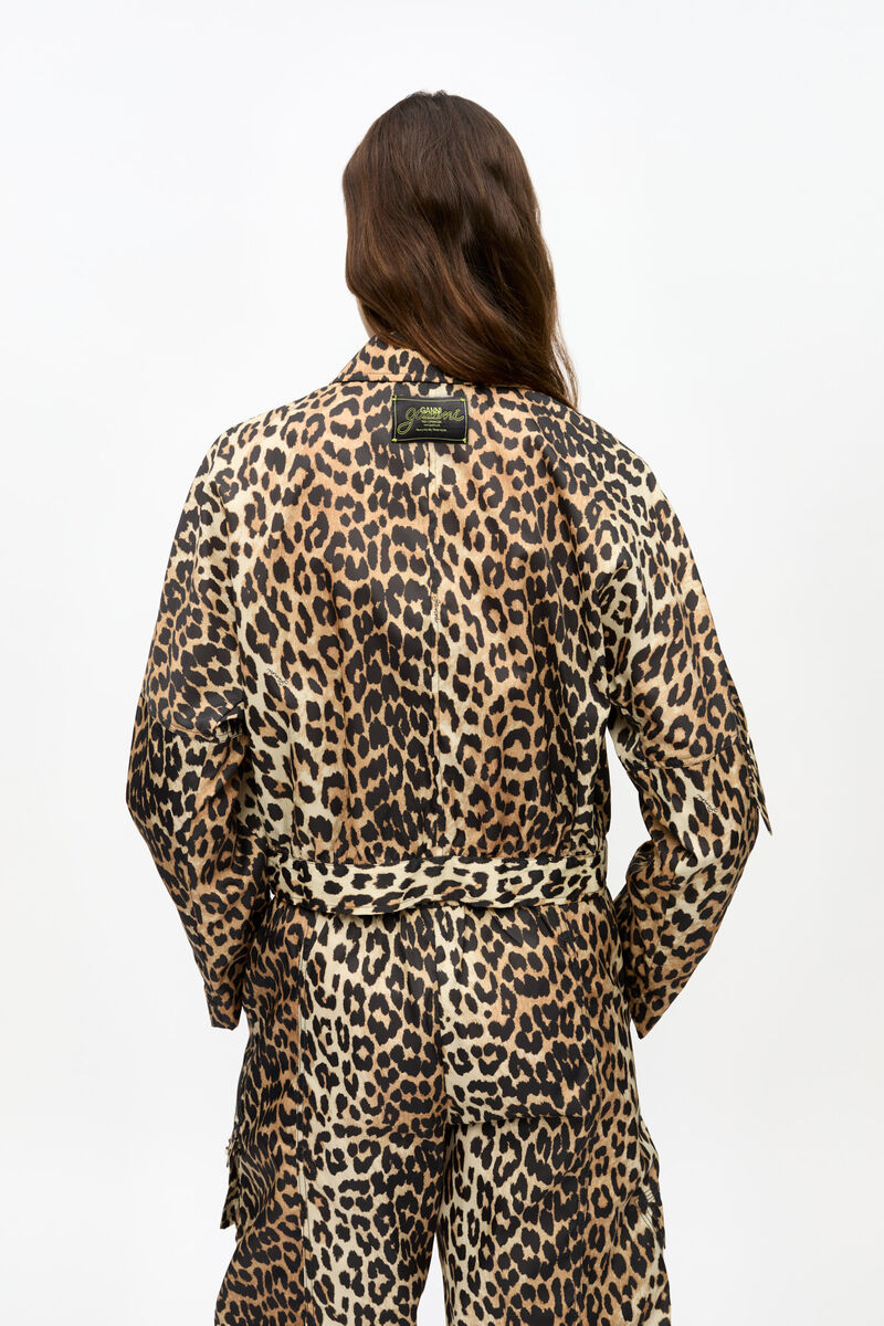 Leopard Duchesse Nylon Cropped Jacket, Nylon, in colour Leopard - 3 - GANNI