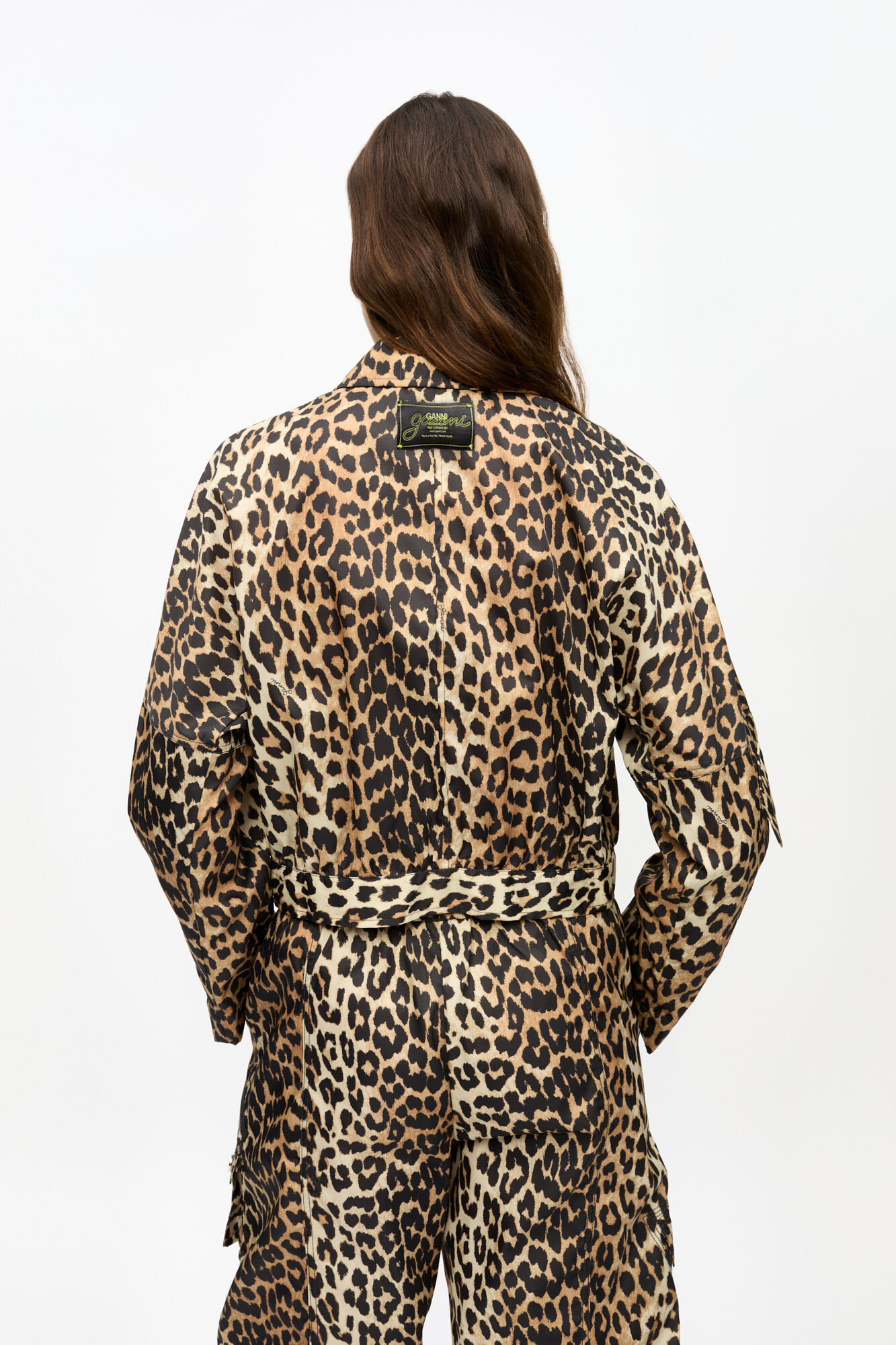 Leopard Duchesse Nylon Cropped Jacket, Nylon, in colour Leopard - 3 - GANNI