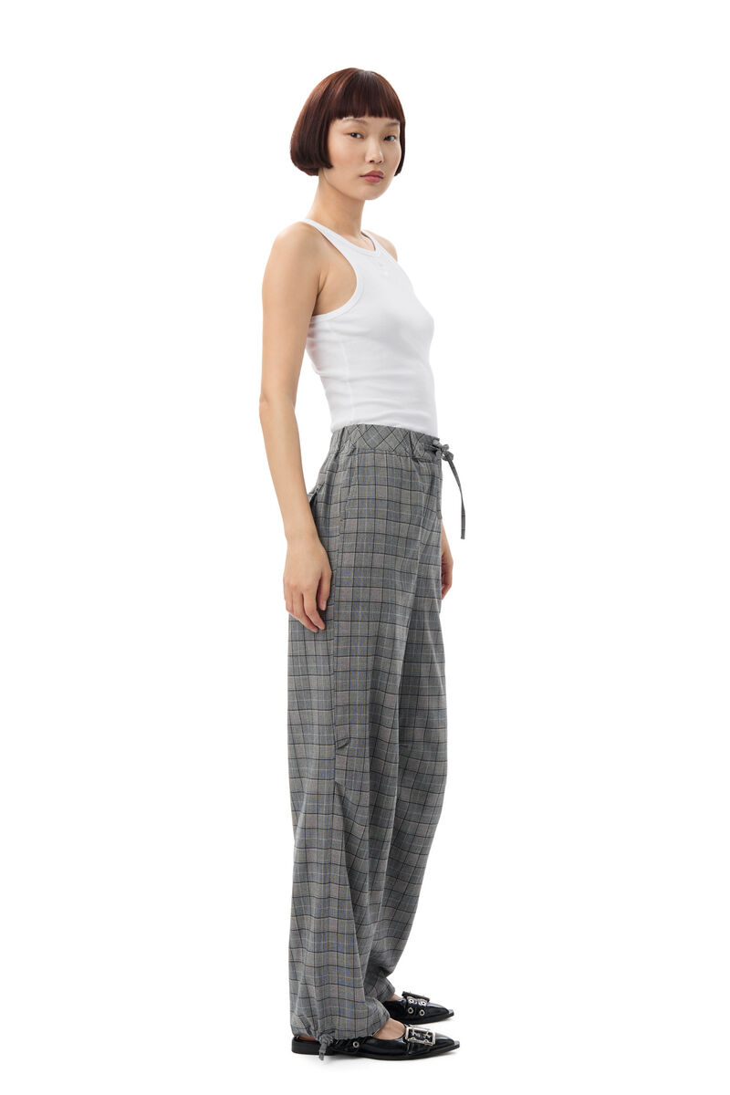 GANNI x Paloma Elsesser Check Mix Drawstring Trousers, Elastane, in colour Frost Gray - 7 - GANNI