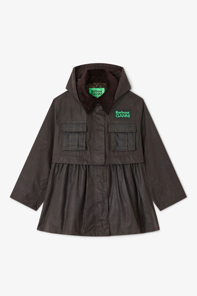 Peplum Wax Jacket in Green, Ganache