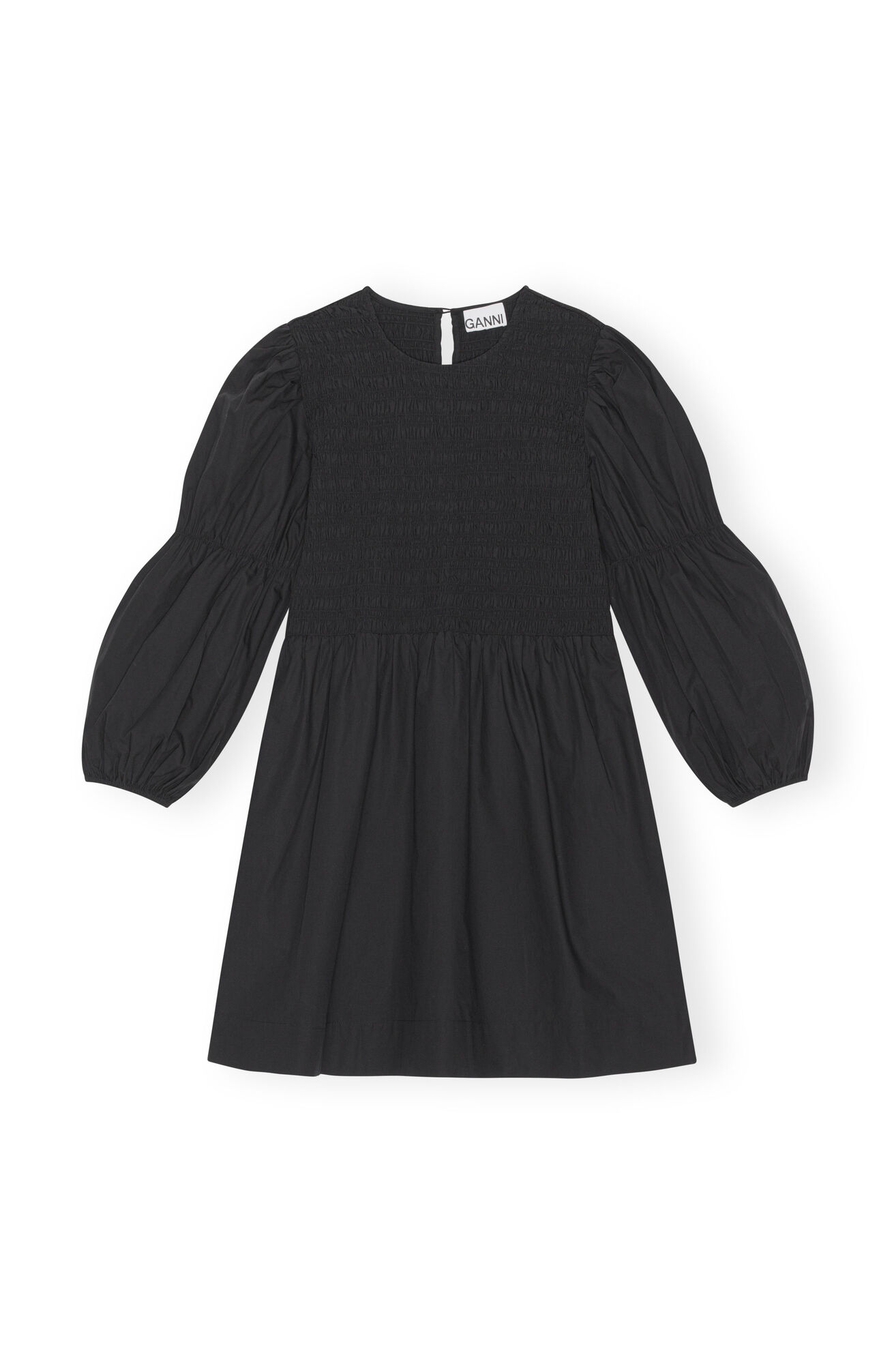 Black Cotton Poplin Smock Mini Dress, Cotton, in colour Black - 1 - GANNI