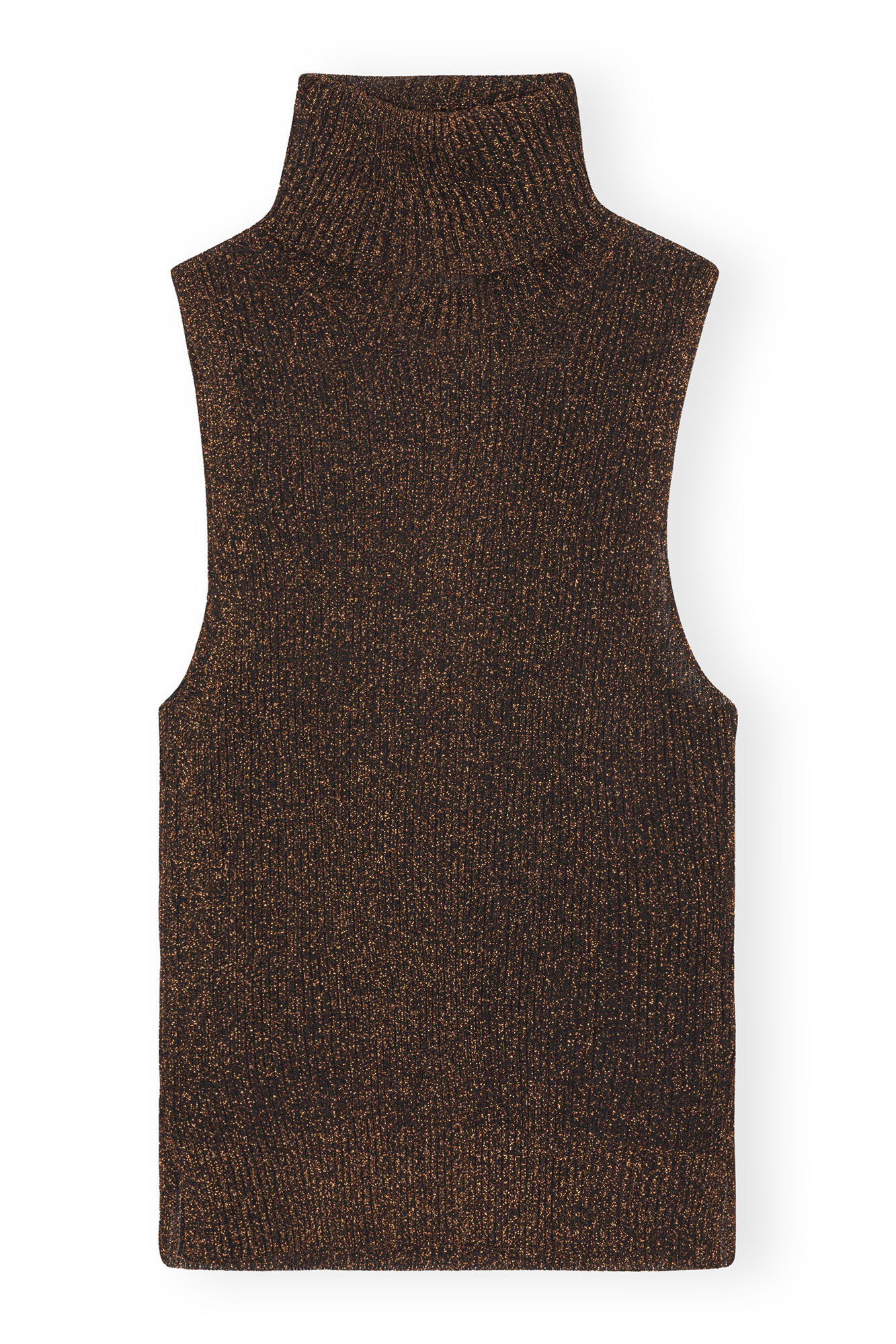 Sparkle Rib Highneck Top, Metal, in colour Copper Brown - 1 - GANNI